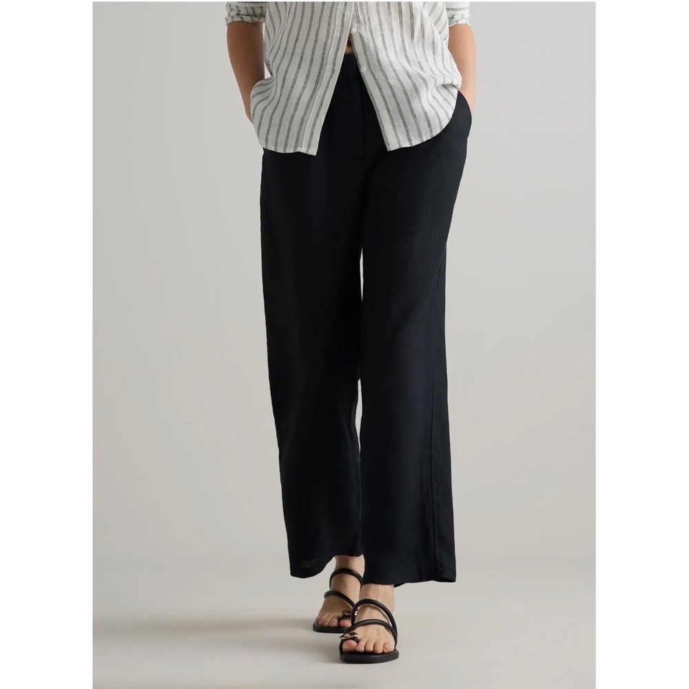Quince 100% European Linen Pleated Trouser Black Wide Leg High Rise Pants 10